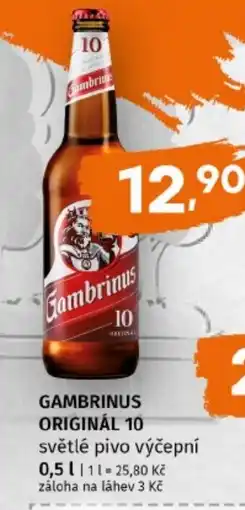 Terno Gambrinus originál 10 světlé pivo výčepní nabídka