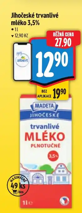 Albert MADETA Jihočeské trvanlivé mléko 3,5% nabídka