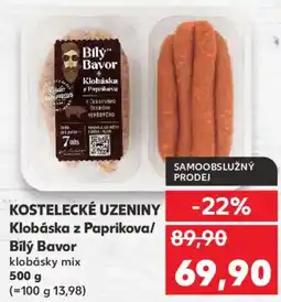 Kaufland KOSTELECKÉ UZENINY Klobáska z Paprikova/ Bílý Bavor nabídka