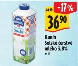 Albert Kunín Selské čerstvé mléko 3,8% nabídka