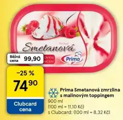 Tesco Prima Smetanová zmrzlina s malinovým toppingem nabídka
