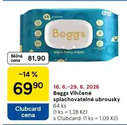 Tesco Beggs Vlhčené splachovatelné ubrousky nabídka