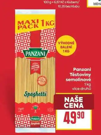 Billa Panzani Těstoviny semolinové nabídka