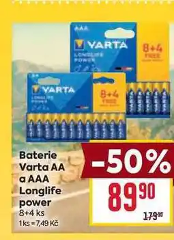 Billa Baterie Varta AA a AAA Longlife power 8+4 ks nabídka