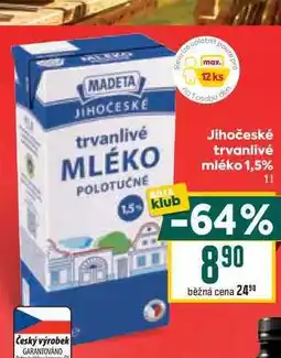 Billa Jihočeské trvanlivé mléko 1,5% nabídka