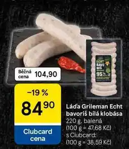 Tesco Láda Grileman Echt bavoriš bílá klobása, 220 g, balená nabídka