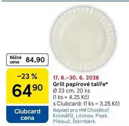 Tesco Grill papírové talíře, Ø 23 cm, 20 ks nabídka