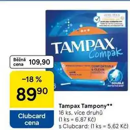 Tesco Tampax Tampony, 16 ks, více druhů nabídka