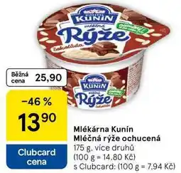 Tesco Mlékárna Kunín Mléčná rýže ochucená, 175 g, více druhů nabídka