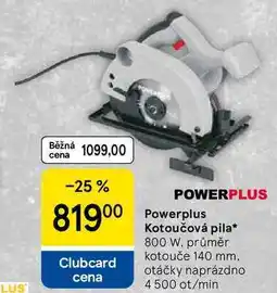 Tesco Powerplus Kotoučová pila, 800 W. průměr kotouče 140 mm. otáčky naprázdno 4 500 ot/min nabídka