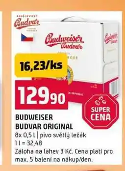 Terno BUDWEISER BUDVAR ORIGINAL 8x 0,5l pivo světlý ležák nabídka