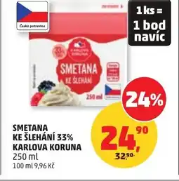 Penny Market Smetana ke šlehání 33% karlova koruna nabídka