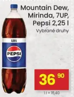 Kubík potraviny Mountain Dew, Mirinda, 7UP, Pepsi nabídka