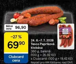 Tesco Tesco Papriková klobása, 360 g, balená nabídka