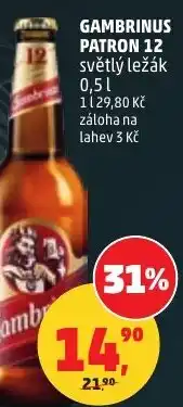 Penny Market Gambrinus patron 12 světlý ležák nabídka