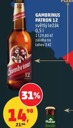 Penny Market Gambrinus patron 12 světlý ležák nabídka