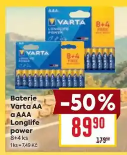 Billa Baterie Varta AA a AAA Longlife power nabídka