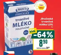Billa MADETA Jihočeské trvanlivé mléko 1,5% nabídka