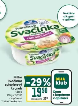Billa Milko Svačinka zeleninový tvaroh nabídka