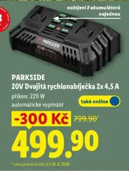 Lidl PARKSIDE 20V Dvojitá rychlonabíječka 2x 4,5 A nabídka