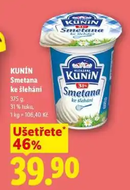 Lidl Kunín Smetana ke šlehání nabídka