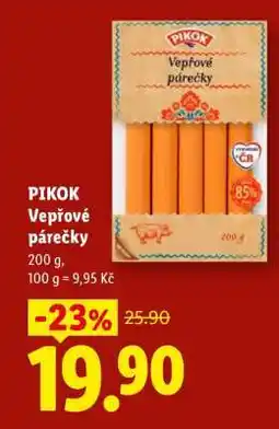 Lidl PIKOK VEPŘOVÉ PÁREČKY nabídka