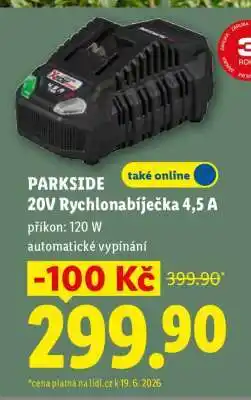 Lidl Parkside 20V Rychlonabíječka 4,5 A nabídka