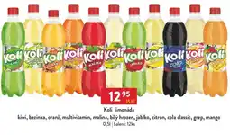 Qanto Koli limonáda kiwi, bezinka, oranž, multivitamin, malina, bílý hrozen, jablko, citron, cola classic, grep, mango nabídka