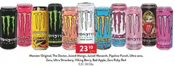 Qanto Monster Original, The Doctor, Juiced Mango, Juiced Monarch, Pipeline Punch, Ultra zero, Zero, Ultra Strawbery nabídka