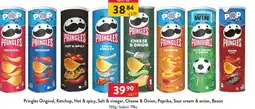 Qanto Pringles Original, Ketchup, Hot & spicy, Salt & vinegar, Cheese & Onion, Paprika, Sour cream & onion, Bacon nabídka