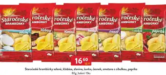 Qanto Staročeské brambůrky solené, klobása, slanina, šunka, česnek, smetana s cibulkou, paprika nabídka