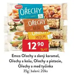 Qanto Emco Ořechy a slaný karamel, Ořechy a kešu, Ořechy a pistacie, Ořechy a med tyčinka nabídka