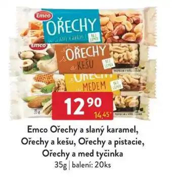 Qanto Emco Ořechy a slaný karamel, Ořechy a kešu, Ořechy a pistacie, Ořechy a med tyčinka nabídka