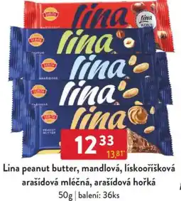 Qanto Lina peanut butter, mandlová, lískooříšková arašídová mléčná, arašídová hořká nabídka