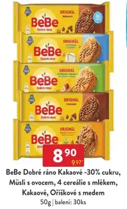 Qanto BeBe Dobré ráno Kakaové -30% cukru, Müsli s ovocem, 4 cereálie s mlékem, Kakaové, Oříškové s medem nabídka