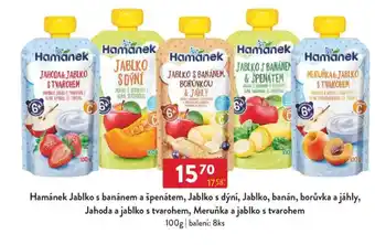 Qanto Hamánek Jablko s banánem a špenátem, Jablko s dýní, Jablko, banán, borůvka a jáhly, Jahoda a jablko s tvarohem nabídka