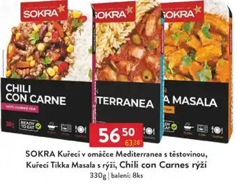 Qanto SOKRA Kuřecí v omáčce Mediterranea s těstovinou, Kuřecí Tikka Masala s rýží, Chili con Carnes rýží nabídka