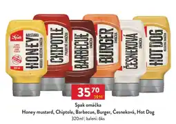 Qanto Spak omáčka Honey mustard, Chiptole, Barbecue, Burger, Česneková, Hot Dog nabídka