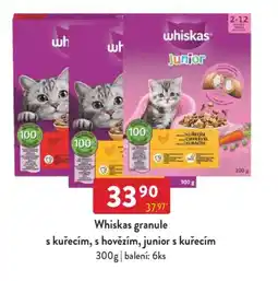 Qanto Whiskas granule s kuřecím, s hovězím, junior s kuřecím nabídka