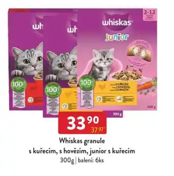 Qanto Whiskas granule s kuřecím, s hovězím, junior s kuřecím nabídka