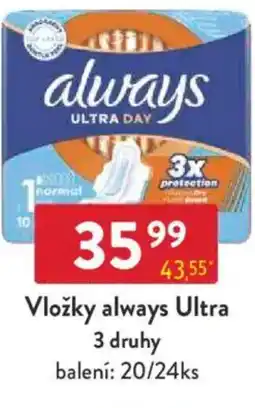 Qanto Vložky always Ultra 3 druhy nabídka