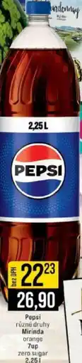Jip Pepsi různé druhy Mirinda orange 7up zero sugar nabídka