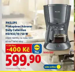 Lidl PHILIPS Překapávací kávovar Daily Collection HD7432/10 750W nabídka