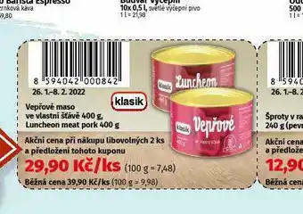 Coop Vepřové maso ve vlastní šťávě nabídka