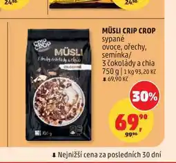 Penny Market MÜSLI CRIP CROP sypané ovoce, ořechy, semínka 3 čokolády a chia nabídka