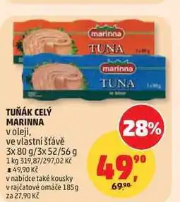 Penny Market TUŇÁK CELÝ MARINNA v oleji, ve vlastní šťávě 3x 80 g/3x 52/56g nabídka