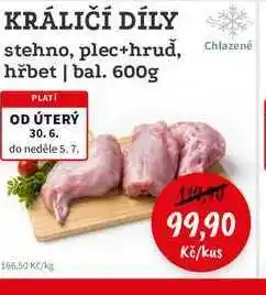 RABBIT řeznictví KRÁLIČÍ DÍLY stehno, plec+hrud, hřbet, bal. 600g nabídka