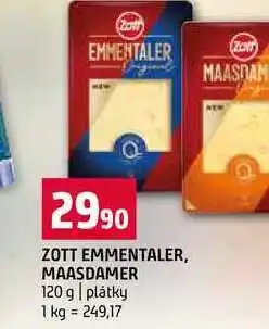 Terno ZOTT EMMENTALER, MAASDAMER 120 g plátky nabídka