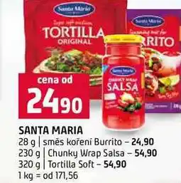 Terno SANTA MARIA SALSA 28 g směs koření Burrito 230 g Chunky Wrap Salsa 320 g Tortilla Soft nabídka