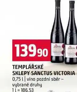 Terno TEMPLÁŘSKÉ SKLEPY SANCTUS VICTORIA 0,75l víno pozdní sběr vybrané druhy nabídka